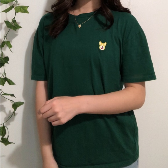 forest green boxy tee with embroidered corgi - Picture 2 of 4